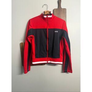 Nike Red Black Colorblock Long Sleeve Mock Neck Full Zip Track Jacket Medium‎